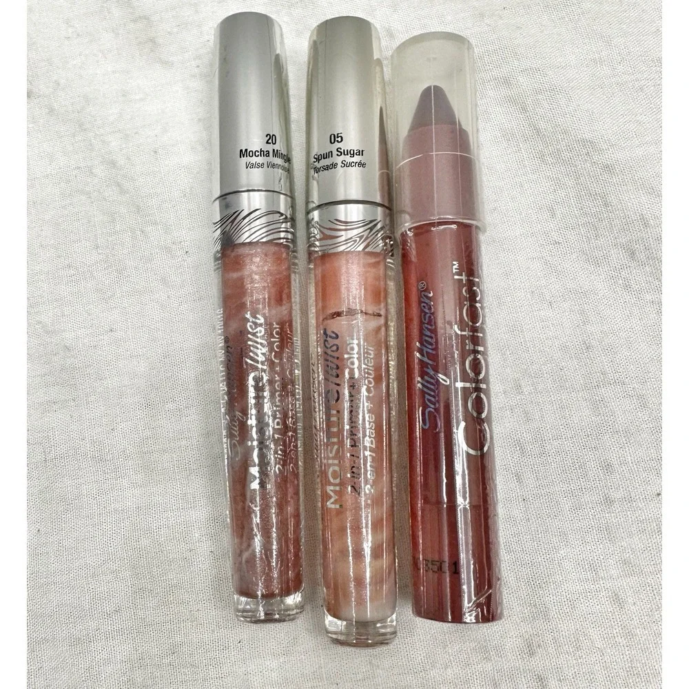 Lot Of 3 Sally Hansen Moisture Twist Lip Gloss & Color Fast Tint + Moisture Balm